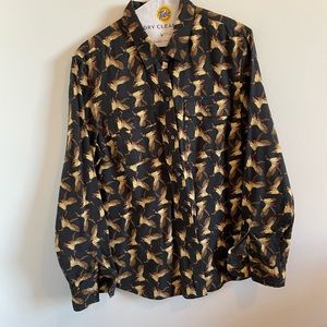 Fall Duck Button Down Shirt L.L. Bean Signature 16 Black Brown Cotton